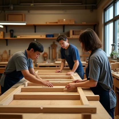 Sakura Woodcraft team assembling custom furniture in Tokyo workshop